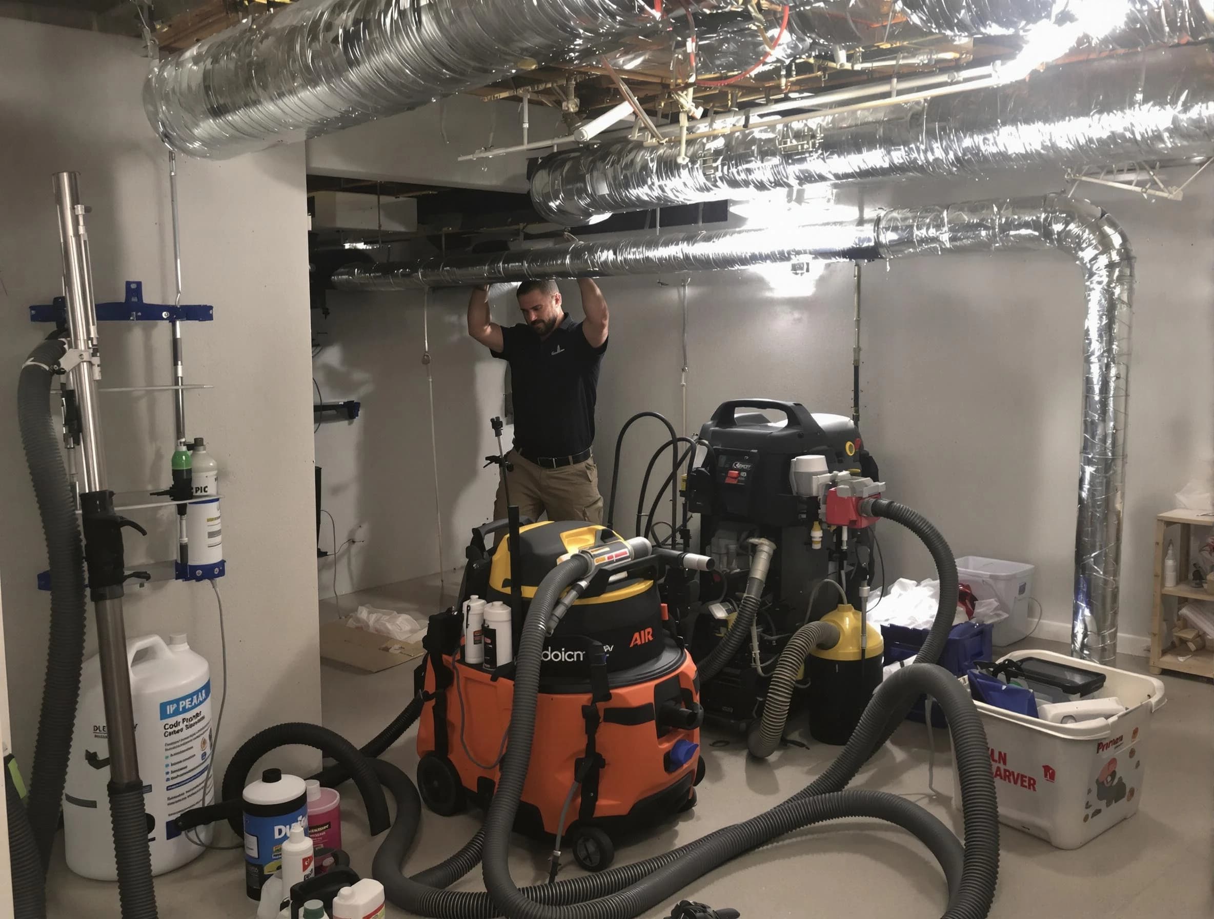 Bessemer Air Duct Cleaning specialist performing professional mold removal from air ducts using safety equipment in Bessemer