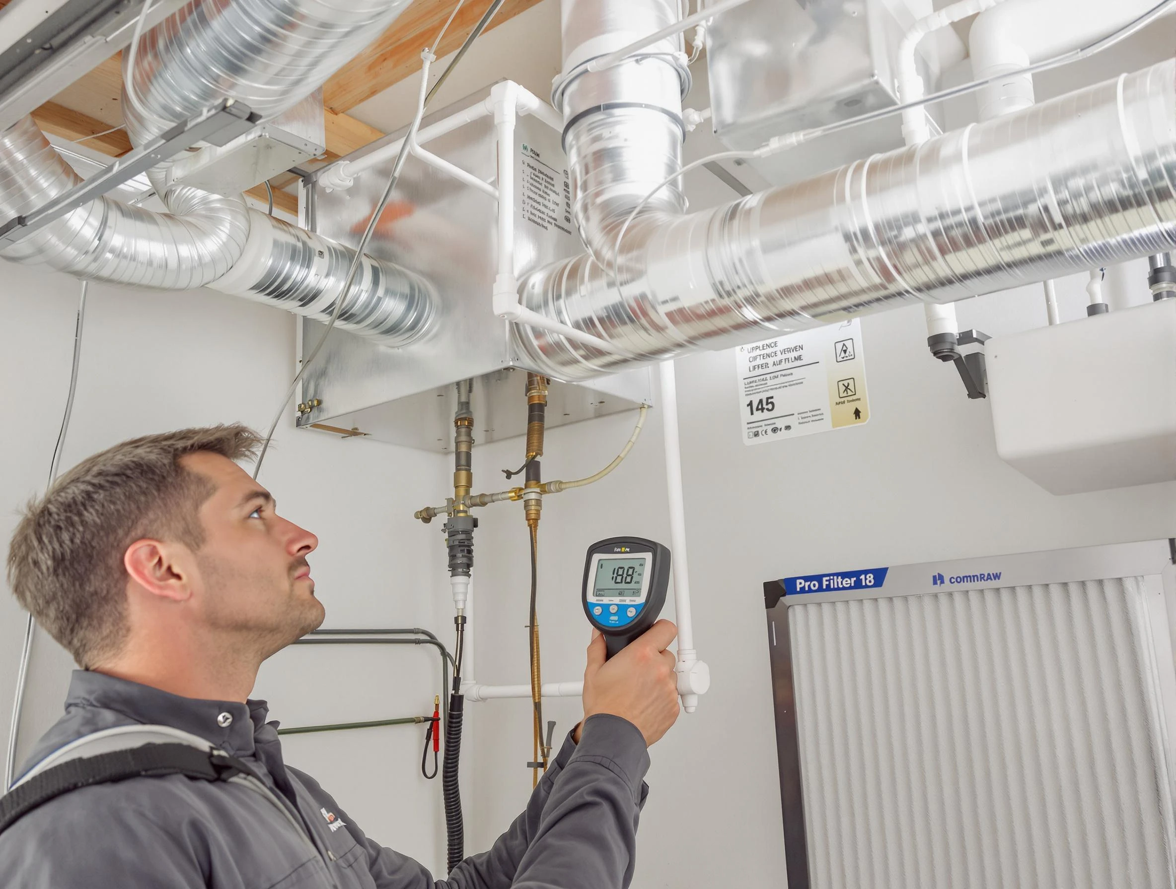 Bessemer Air Duct Cleaning expert conducting detailed filter system inspection using diagnostic tools in Bessemer